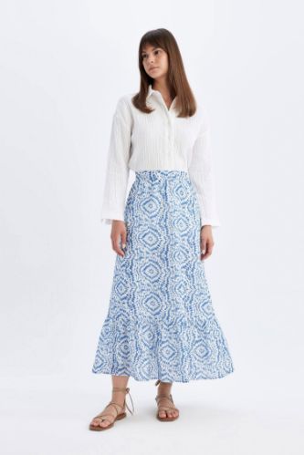 A Cut Printed Voile Maxi Skirt