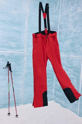 Erkek Kırmızı Rüzgar Geçirmez Regular Fit Fermuarlı Su Geçirmez Kayak Pantolonu