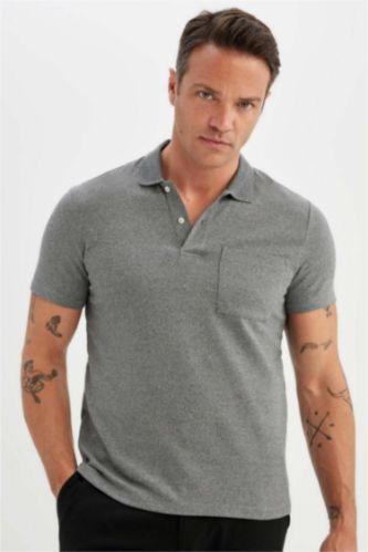 MAN Grey Melange Slim Fit Short Sleeve Polo Shirt