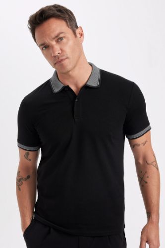 Slim Fit Dar Kesim Kısa Kollu Pamuklu Polo Tişört