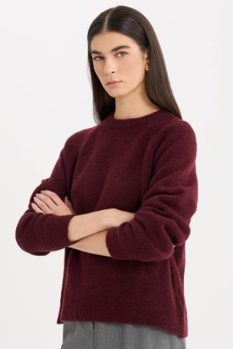 Regular Fit Bisiklet Yaka Basic Düz Triko Kazak