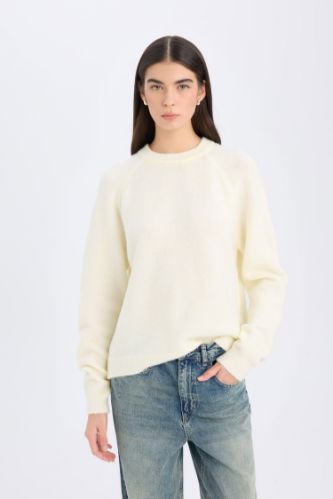 Regular Fit Bisiklet Yaka Basic Düz Triko Kazak