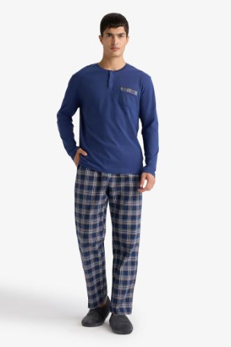 Pijama Takımı Regular Fit Uzun Kollu Üst Kareli Uzun Alt
