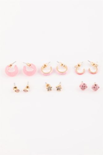 Woman 6 Piece Pink Gold Earring