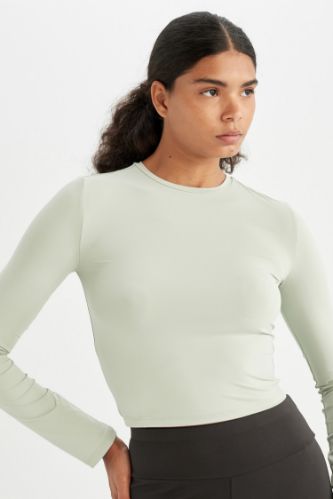 Fitted Vücuda Oturan Bisiklet Yaka Basic Düz Uzun Kollu Tişört