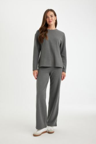 Antrasit Triko Pantolon Wide Leg Geniş Bol Paça Selanik Kumaş Basic Düz