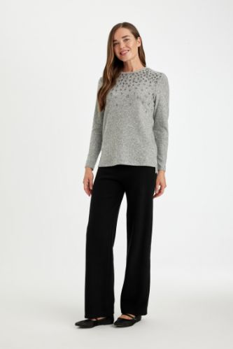 Siyah Triko Pantolon Wide Leg Geniş Bol Paça Selanik Kumaş Basic Düz