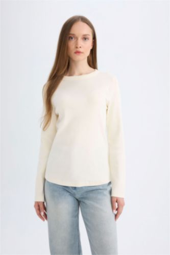 Regular Fit Bisiklet Yaka Fitilli Kaşkorse Basic Düz Uzun Kollu Tişört Tunik