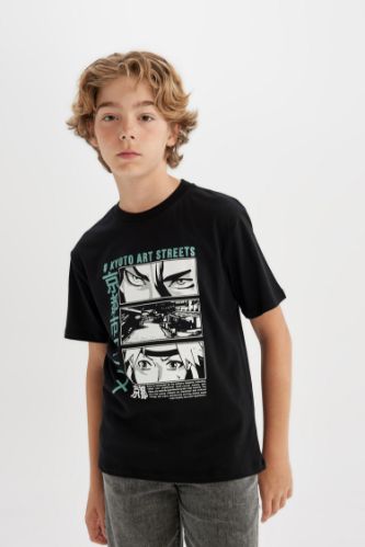 Black BOYS & TEENS Boy Crew Neck Printed Short Sleeve T-Shirt 3152081 ...