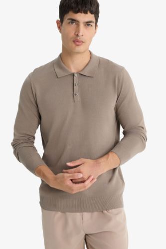 Standart Fit Polo Yaka Premium Düğmeli Triko Kazak