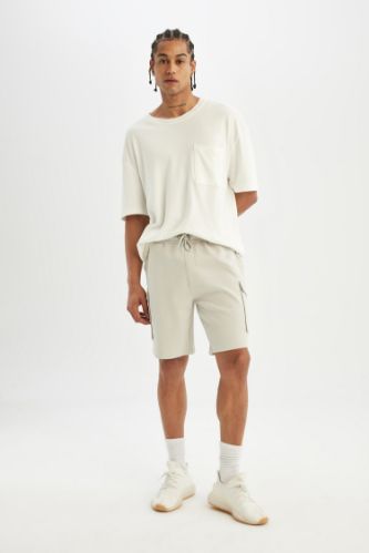 Regular Fit Basic Düz Kargo Cepli Bermuda Şort