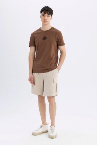 Regular Fit Kargo Cepli Basic Düz Bermuda Şort