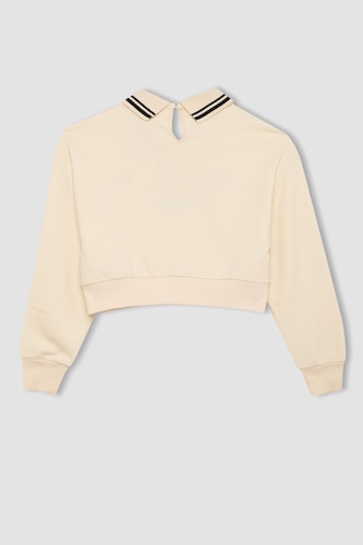 Girl Relax Fit Polo Neck Slogan Printed Sweatshirt