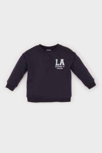 Erkek Bebek Bisiklet Yaka Baskılı İçi Yumuşak Tüylü Sweatshirt