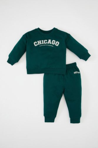 Erkek Bebek 2'li Takım Baskılı Sweatshirt Üst Beli Lastikli Jogger Eşofman Altı