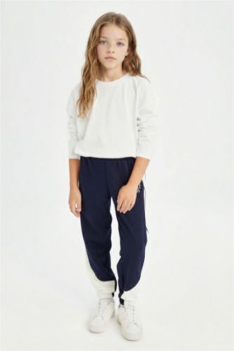 Kız Çocuk Baskılı Beli Paçası Lastikli Lacivert Jogger Eşofman Altı