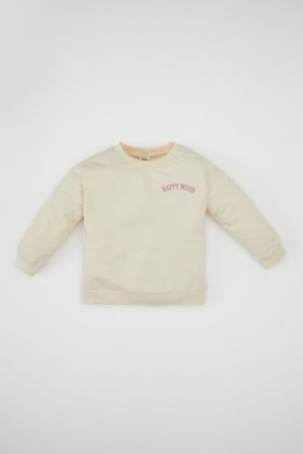 Kız Bebek Bisiklet Yaka Yazı Baskılı Sweatshirt