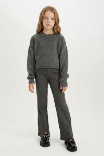 Kız Çocuk İspanyol Paça Yırtmaçlı Standart Boy Fitilli Kaşkorse Tayt