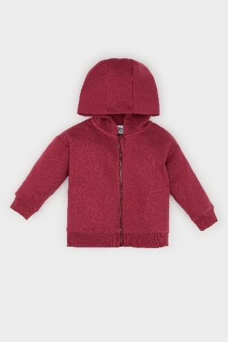 Kız Bebek Kapüşonlu Basic Düz İçi Yumuşak Tüylü Fermuarlı Sweatshirt