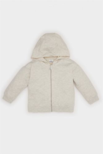 Kız Bebek Kapüşonlu Basic Düz Fermuarlı Sweatshirt