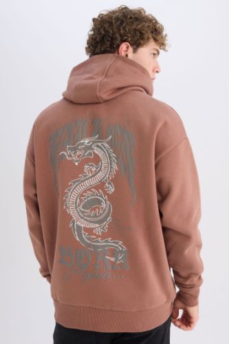 Boxy Fit Kapüşonlu Sırt Baskılı Sweatshirt