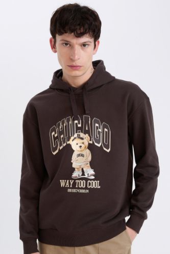 Boxy Fit Kapüşonlu Baskılı Sweatshirt