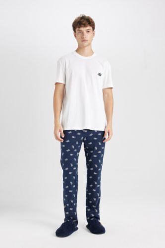 Pijama Takımı Bisiklet Yaka Baskılı Kısa Kollu Üst Desenli Beli Lastikli Alt