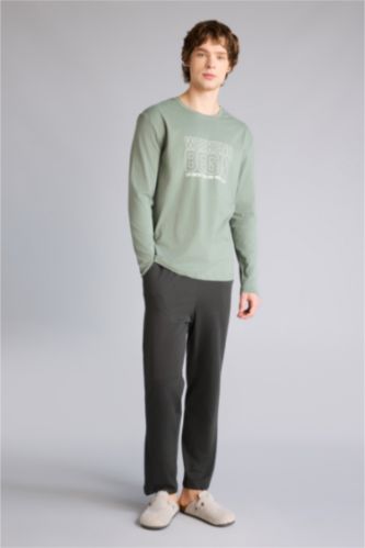 Erkek Açık Haki Regular Fıt Uzun Kollu 2'li Takım