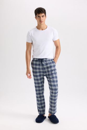 Regular Fit Kareli Beli Bağcıklı Düz Paça Cepli Uzun Boy Pijama Altı
