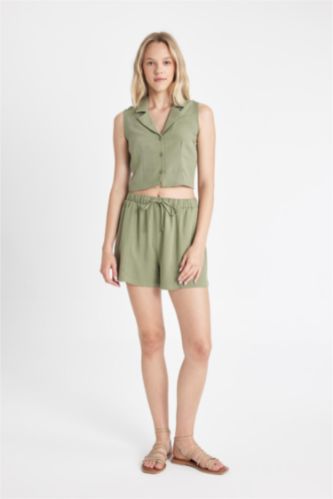 Regular Fit Normal Waist Linen Blend Shorts