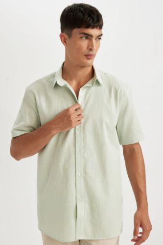 %100 Pamuk Regular Fit Yazlık Polo Yaka Basic Düz Kısa Kollu Gömlek