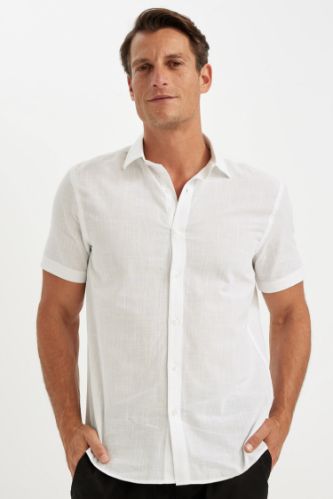 %100 Pamuk Regular Fit Yazlık Polo Yaka Basic Düz Kısa Kollu Gömlek