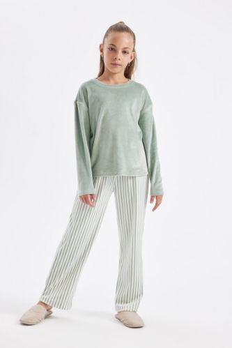 Kız Çocuk Pijama Takım Polar Uzun Kollu Üst Beli Lastikli Uzun Alt