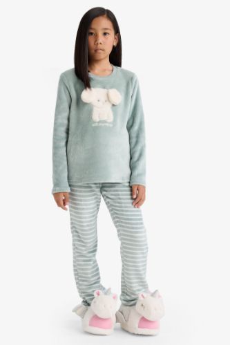 Kız Çocuk Pijama Takımı Polar Uzun Kollu Üst Uzun Alt