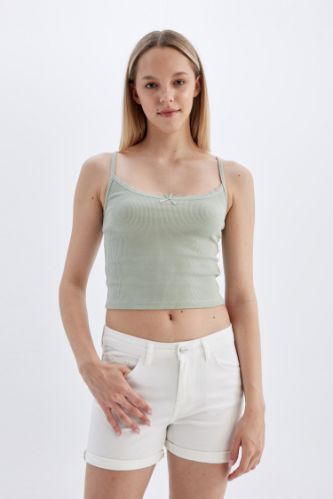 Fitted Dar Kesim Kare Yaka Fitilli Kaşkorse Askılı Atlet