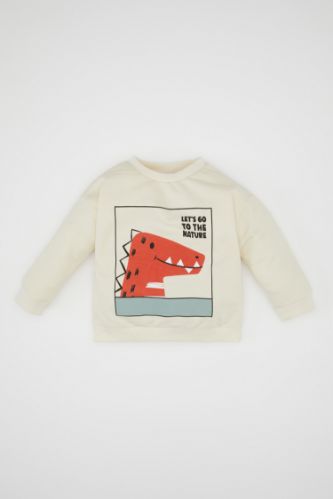 Erkek Bebek Bisiklet Yaka Dinozor Baskılı Sweatshirt