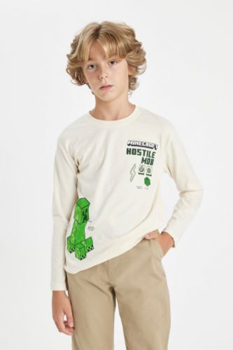 Erkek Çocuk Minecraft Bisiklet Yaka Uzun Kollu Tişört