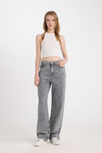 90's Wide Leg Yüksek Bel Geniş Paça Jean Yıkamalı Pantolon