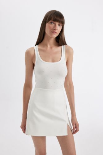 Slim Fit Dar Kesim Çizgili Yuvarlak Yaka Fitilli Kaşkorse Atlet