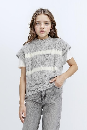 Girl Crew Neck Striped Knitwear Pullover
