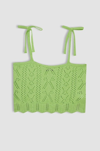 Slim Fit Square Collar Strap Crochet Crop Top