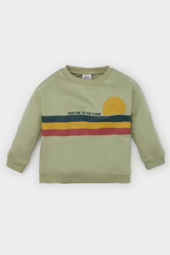 Erkek Bebek Bisiklet Yaka Baskılı Sweatshirt