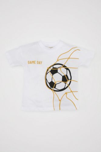Erkek Bebek Bisiklet Yaka Futbol Baskılı Kısa Kollu Tişört