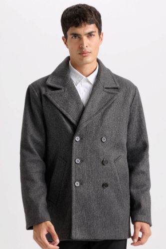 Slim Fit Dar Kesim Smokin Yaka Düğmeli Parka