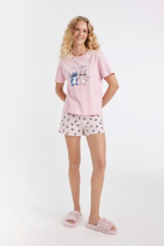 WOMAN Pink Fall in Love Disney Lilo & Stitch Regular Fit 2 Piece Pajama Set