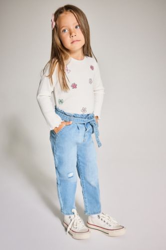 Kız Bebek Paperbag Düz Paça Jean Pantolon