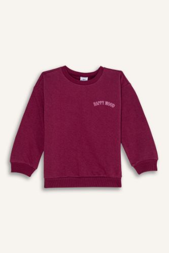 Kız Bebek Bisiklet Yaka Baskılı Kalın Sweatshirt
