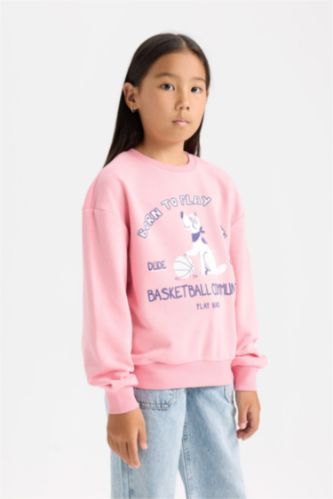 FILLES Rose Sweat-shirt imprimé à col rond Coupe Relax pour fille