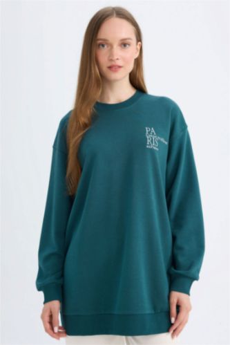Regular Fit Bisiklet Yaka Baskılı İçi Yumuşak Tüylü Kalın Sweatshirt Tunik
