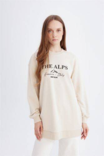 Regular Fit Printed Soft Furry Inside Sweat Tunic